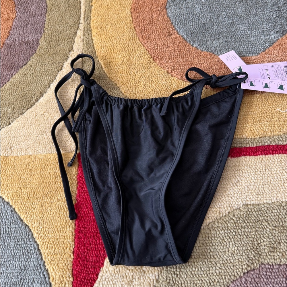 NWT Wild Fable High Leg Low Rise Cheeky Tie Black Bikini Bottoms Swim Medium